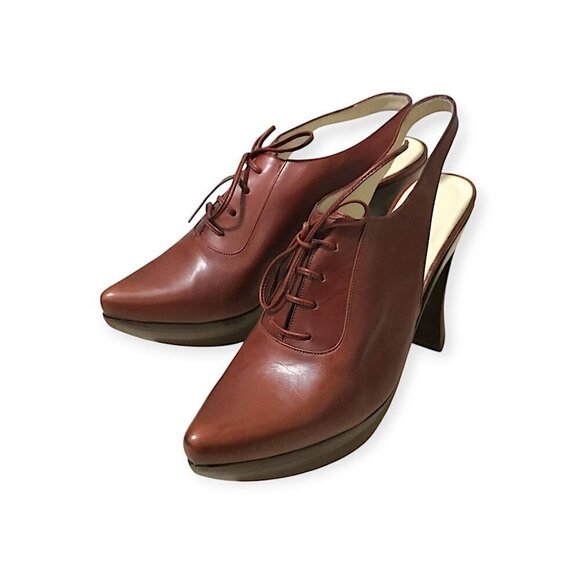 Vintage Michel Perry brown chunky platform lace up sling size 37.5 EU - Picture 3 of 10